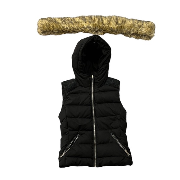 Zara Trafaluc Collection Vest with Removable Faux Fur Hood Lining Women’s Small - Picture 2 of 5